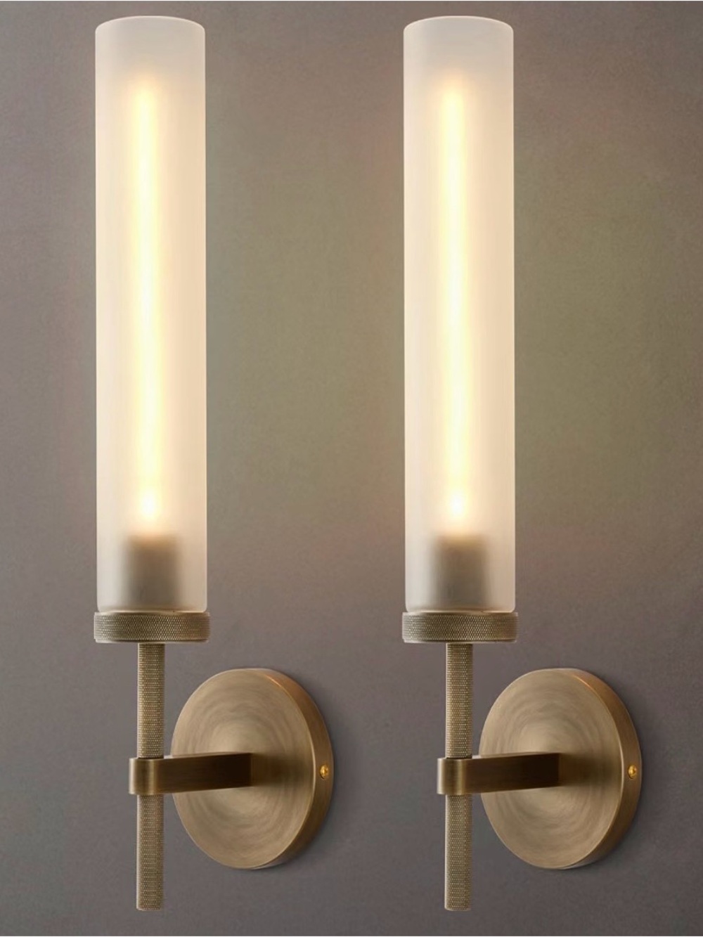 Brass Wall Sconce with Frosted Glass Shade - Modern Home Accent (Set of 2)